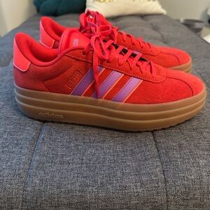 Adidas Red and Purple Suede Sneakers